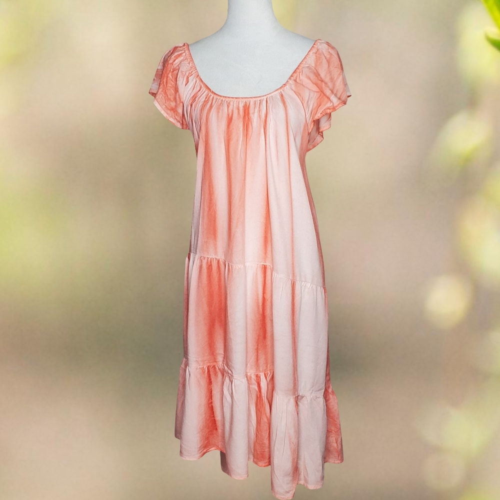 Raviya 100% Rayon Plus Size Tie Dye Flutter Sleeve Tiered Sundress